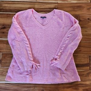AE Laced Tie-Sleeve Pink V-Neck Sweater Small